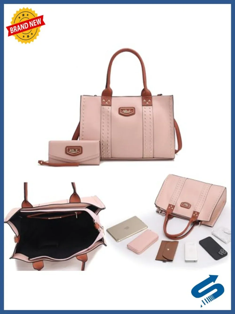 Vegan Leather Tote Bag for Women Crossbody Satchel Purse with Wallet